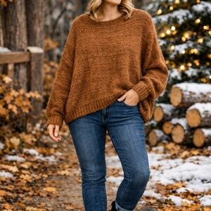 Cozy Soft Wool Slouchy Brown Women's Sweater Sz L/XL